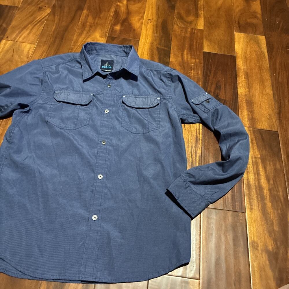 PRANA prAna CITADEL Shirt Mens Medium L/S CARGO Blue Outdoor Hiking - Picture 2 of 13